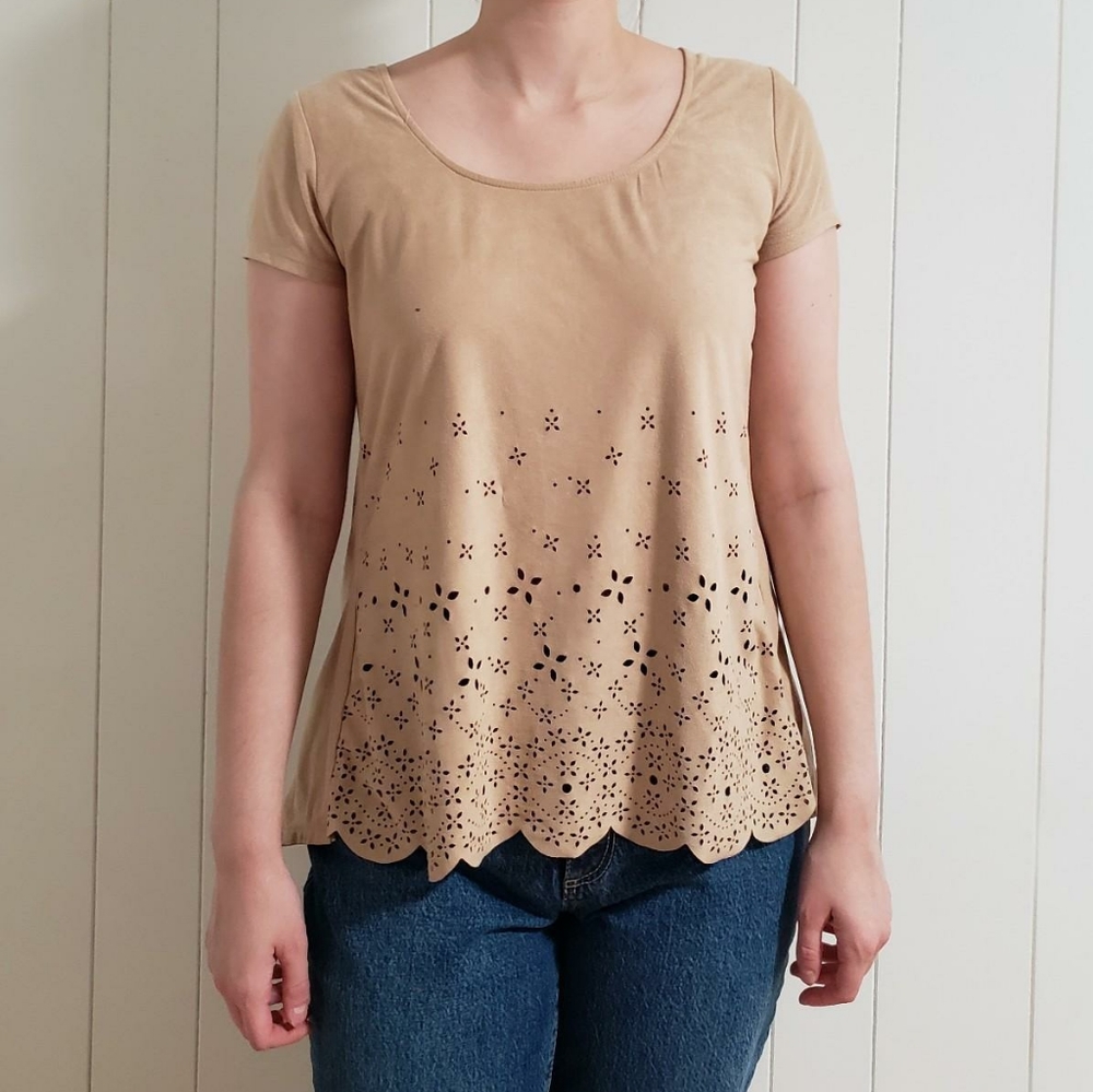 Maurices Faux Seude Laser Cut Open Back Top